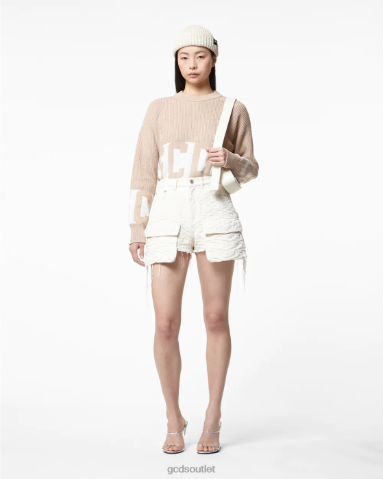 Women GCDS Cotton Low Band Sweater Beige 0FVX332