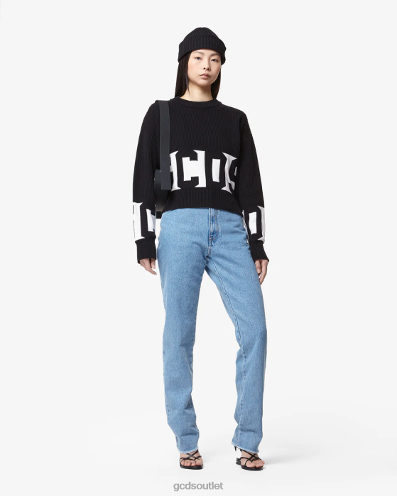 Women GCDS Cotton Low Band Sweater Black 0FVX331