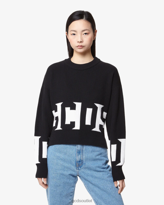 Women GCDS Cotton Low Band Sweater Black 0FVX331