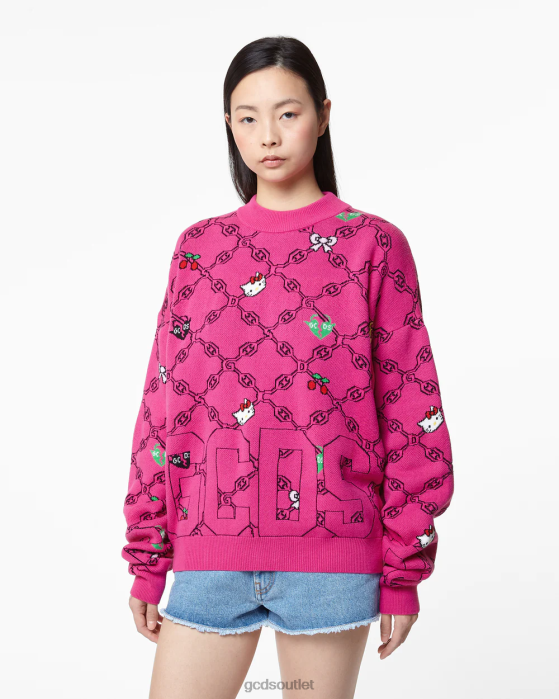 Women GCDS Hello Kitty Jacquard Sweater Fuchsia 0FVX335