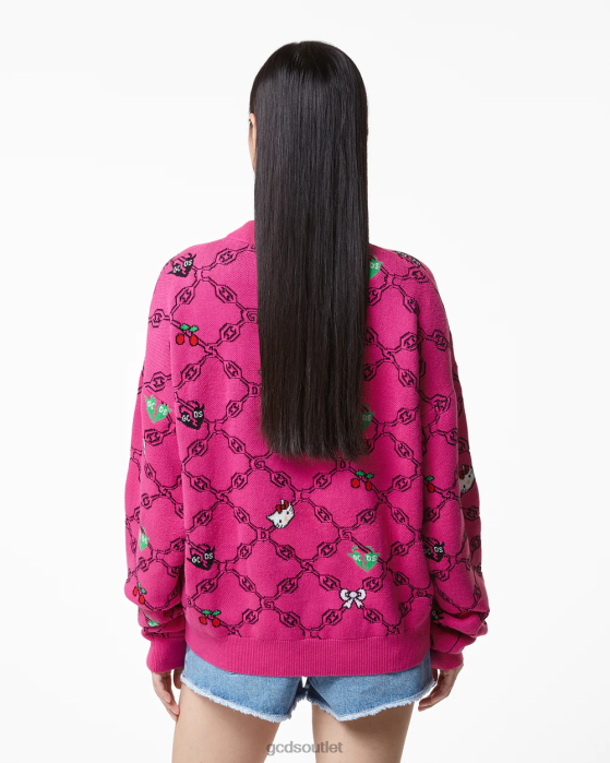 Women GCDS Hello Kitty Jacquard Sweater Fuchsia 0FVX335