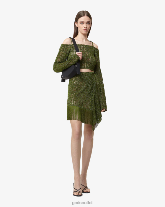 Women GCDS Monogram Macrame Sweater Military Green 0FVX324