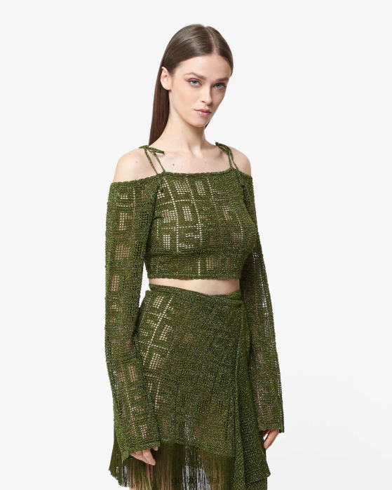 Women GCDS Monogram Macrame Sweater Military Green 0FVX324
