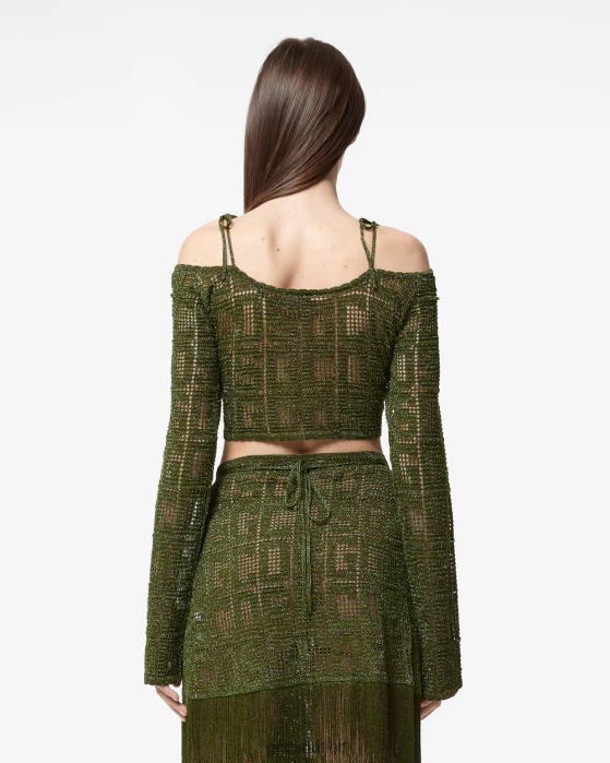 Women GCDS Monogram Macrame Sweater Military Green 0FVX324
