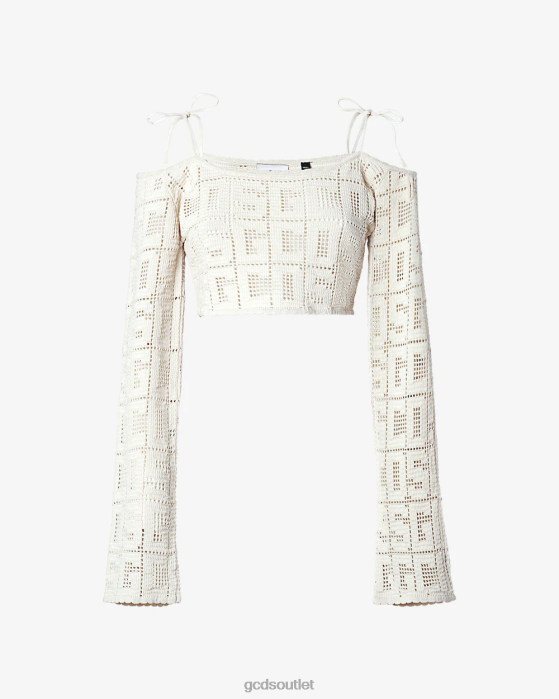 Women GCDS Monogram Macrame Sweater Off White 0FVX325