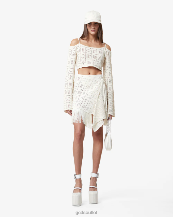Women GCDS Monogram Macrame Sweater Off White 0FVX325