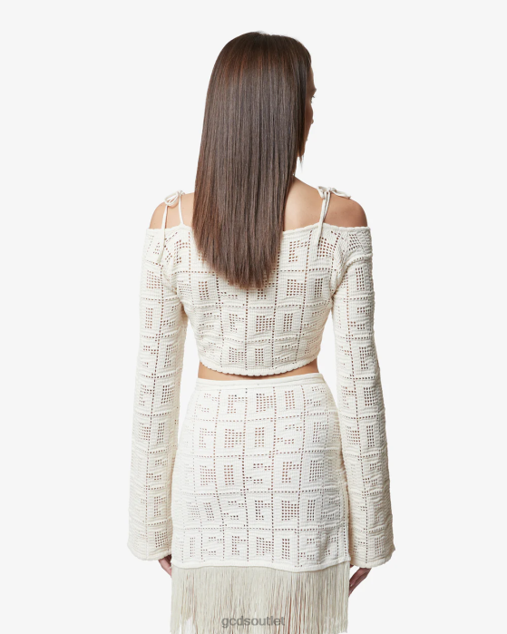 Women GCDS Monogram Macrame Sweater Off White 0FVX325