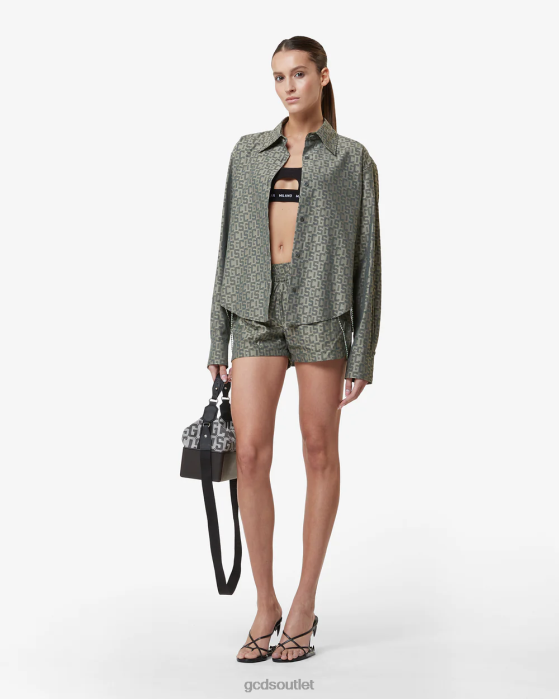 Women GCDS Bling Monogram Overshirt Military Green 0FVX318