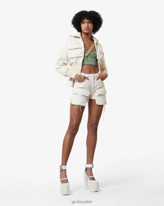 Women GCDS Canvas Monogram Cropped Bomber Off White 0FVX314