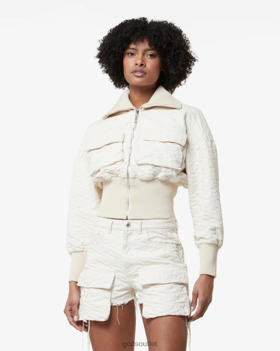 Women GCDS Canvas Monogram Cropped Bomber Off White 0FVX314