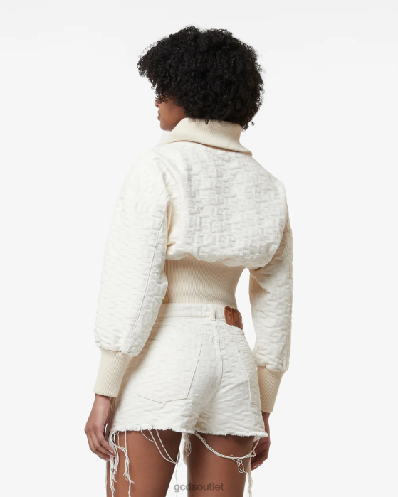 Women GCDS Canvas Monogram Cropped Bomber Off White 0FVX314