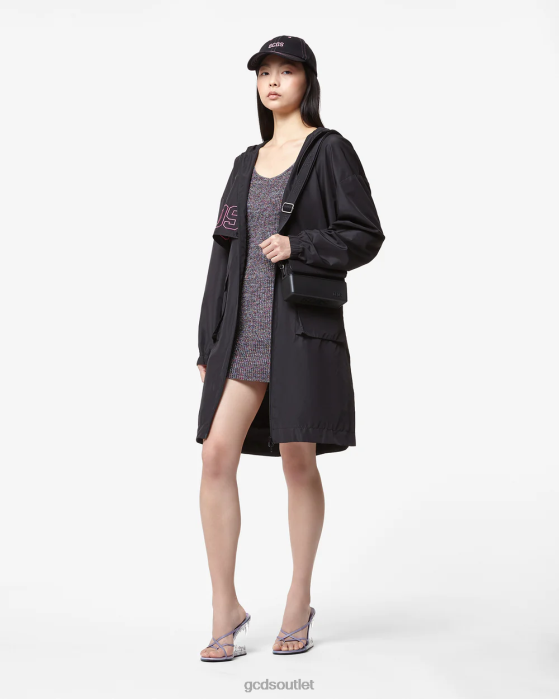 Women GCDS Heart Long Parka Black 0FVX321