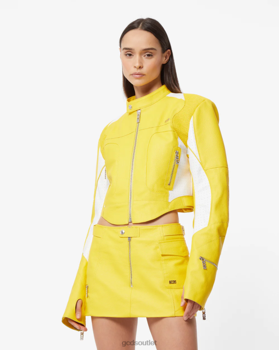 Women GCDS Spongebob Leather Jacket Yellow 0FVX315
