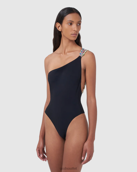 Women GCDS Bling one shoulder swimsuit Black 0FVX566
