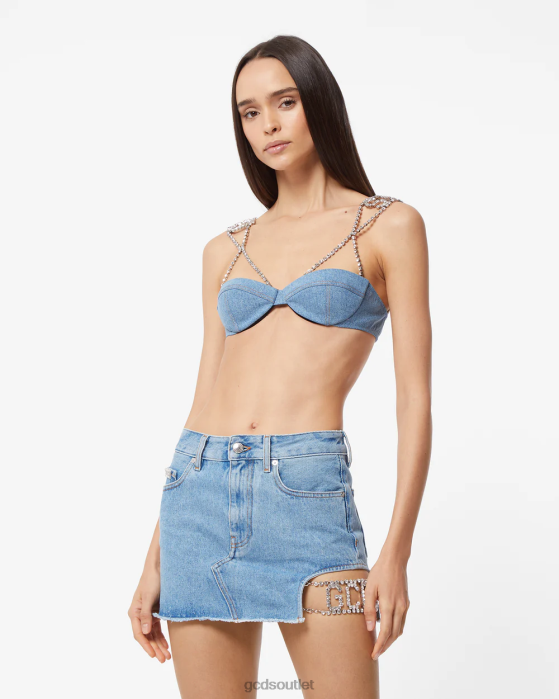 Women GCDS Bling Denim Bra New Light Blue 0FVX377