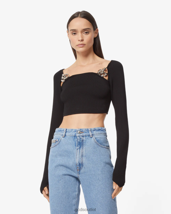 Women GCDS Logo Chain Long Sleeves Top Black 0FVX386