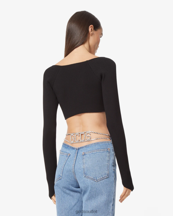 Women GCDS Logo Chain Long Sleeves Top Black 0FVX386