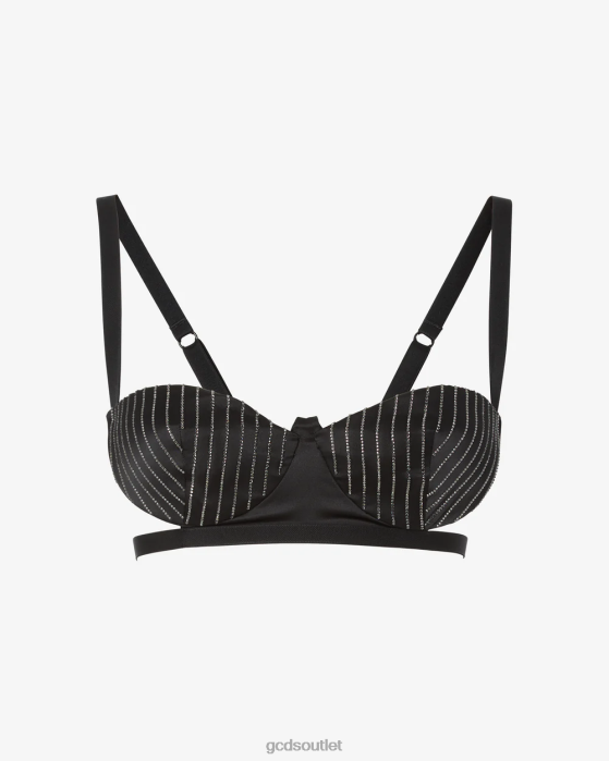 Women GCDS Pinstrip Bra Black 0FVX378