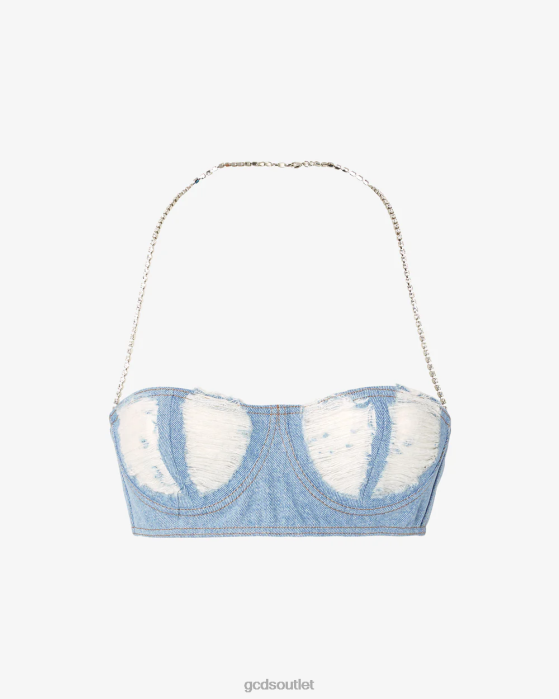 Women GCDS Ribbed Denim Bra New Light Blue 0FVX376