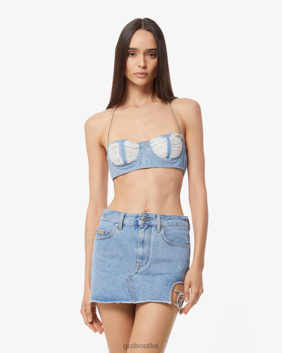 Women GCDS Ribbed Denim Bra New Light Blue 0FVX376