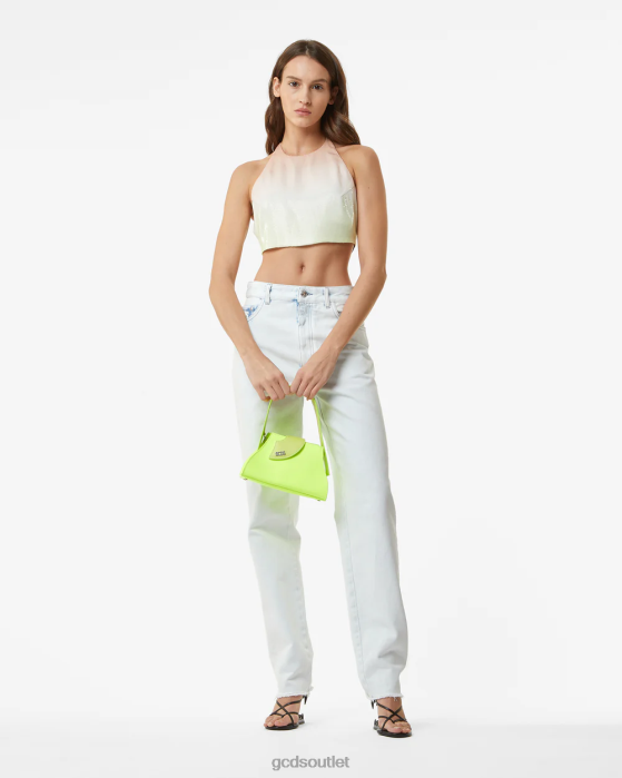 Women GCDS Bling Denim Trousers Off White 0FVX448