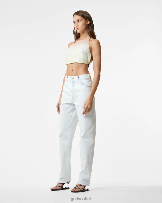 Women GCDS Bling Denim Trousers Off White 0FVX448