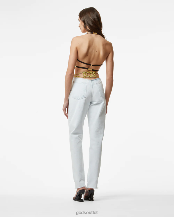 Women GCDS Bling Denim Trousers Off White 0FVX448