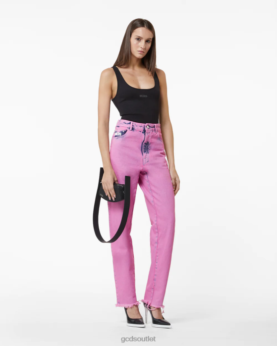Women GCDS Bling Denim Trousers Pink 0FVX449