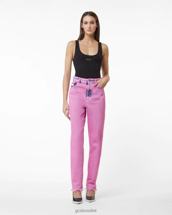 Women GCDS Bling Denim Trousers Pink 0FVX449