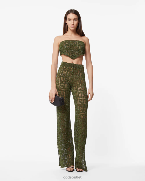 Women GCDS Monogram Macrame Trousers Military Green 0FVX436