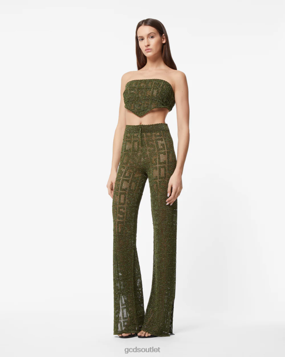 Women GCDS Monogram Macrame Trousers Military Green 0FVX436